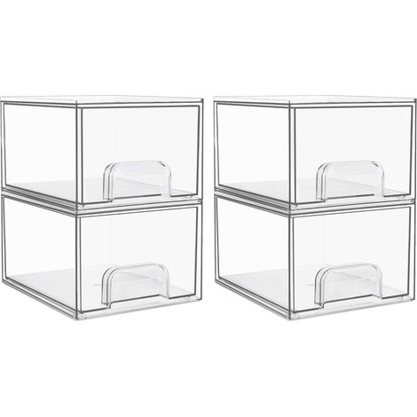 DOLASO Stapelbare Acryl-Badezimmerschubladen, 4er-Set, transparente Kunststoff-Aufbewahrungsbehälter für Waschtisch, Speisekammer, Heimorganisation und Aufbewahrung (1/5)