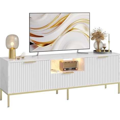 Meuble TV pour téléviseurs 55/60 Pouces, Meuble multimédia Moderne avec Rangement, Console multimédia avec Motif ondulé pour Salon et Chambre à Coucher, marbre Blanc (1/5)