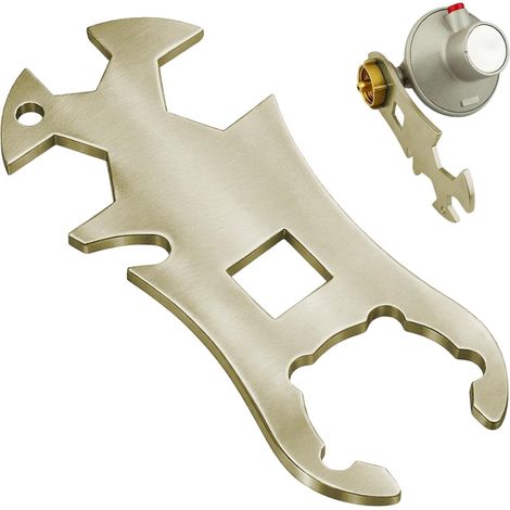 Clé de Bouteille de Gaz en Acier Inoxydable, Clé Multifonctionnelle pour Détendeur Gaz Butane et Propane (13/17/19mm), Accessoire pour Camping, BBQ et Camping-Car avec Décapsuleur (1/5)