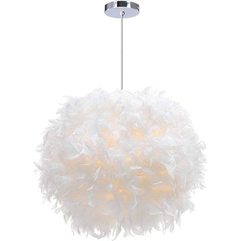 Lustre Suspension Ø 30cm Lustre Plume Blanche Suspension Luminaire pour Chambre (1/5)