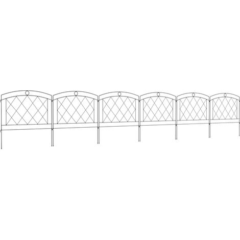 Set of 6 Black Metal Outdoor Picket Fence Panels for Garden Decoration and Landscape Design