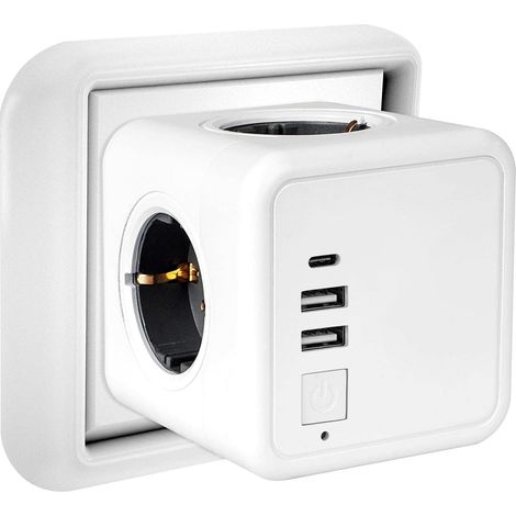 Mehrere USB-Steckdosen, würfelförmige Wand-Steckdosenleiste, 4 Steckdosen mit 2 USB-Netzen, 1 Typ-C-Anschluss, 7-in-1-USB-Steckdosenleiste, Steckdosenblock mit Schalter, USB-Wand-Steckdosenleisten-Lad (1/5)