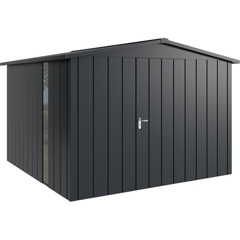 Hörmann Metall-Gerätehaus "Juno" mit Satteldach, JSD14 - Modern, 310 x 310 cm (B x T), anthrazit, mit bodentiefem Fenster, 1-flüglige Tür, Anschlag rechts (1/5)