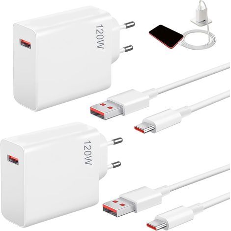 Lot de 2 Chargeurs Rapides 120W USB C pour Xiaomi 15 14 13 Redmi Note 14 Pro 5G Poco - Câble USB C Inclus, Adaptateur Secteur pour Xiaomi 15, 14, Poco F6, Redmi Turbo (1/5)