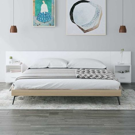 vidaXL Cabecero de cama con mesitas madera contrachapada blanco (1/5)