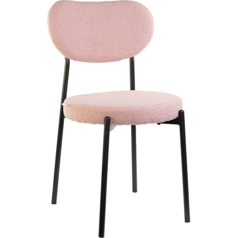 Marvin Sedia Chicago Teddy con Struttura in Metallo Nero e Seduta Imbottita in Morbido Cotone Bouclé di Design Moderno per Casa Ufficio Sala da Pranzo X1 CHICAGO TEDDY ROSA (1/4)