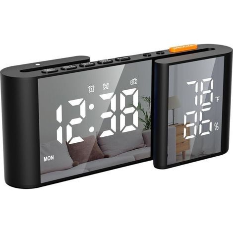 Radio-Réveil Numérique pour Chambre - Grand Écran LED avec Variateur de Luminosité, Radio FM de Chevet avec Minuteur de Sommeil, Affichage de la Température, Volume Réglable, Fonction Snooze - Port US