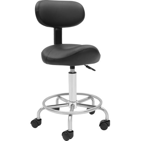 Tabouret selle avec roulettes et dossier, tabouret de bureau ergonomique, pivotant à 360°, hauteur réglable (45-59 cm), capacité de charge de 150 kg, roulettes silencieuses pour la cuisine, le massage (1/5)