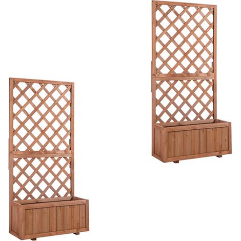 2er-Set hochbeet Pflanzkasten mit Rankgitter 72,5x31,5x149,5cm Holz Natur für Kletterpflanzen und Blumen