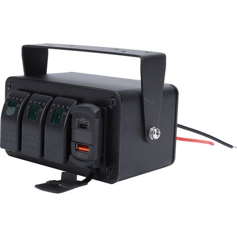Panel de interruptores basculantes de 3 vías DC12-24V con encendido/apagado, tipo PD C y cargador USB QC3.0 con voltímetro para automóviles, camiones, barcos y autocaravanas, luz verde. (1/5)
