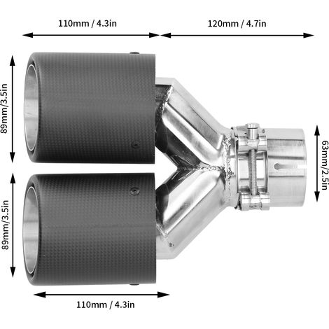 Tuyau d'échappement double universel en fibre de carbone mate à bord roulé avec bord affleurant en acier inoxydable (AP17KR-6389) pour la modification de voitures (1/5)