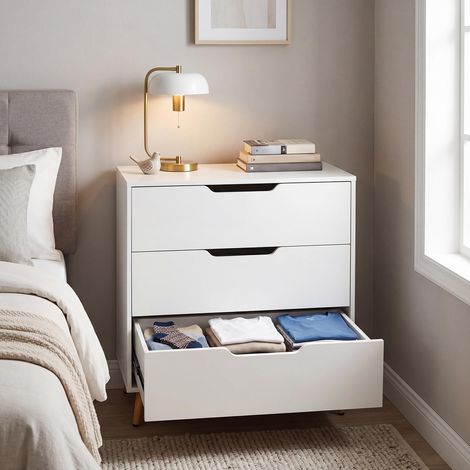 COSTWAY Commode Chambre Blanc 3 Tiroirs, Pieds en Métal (1/5)