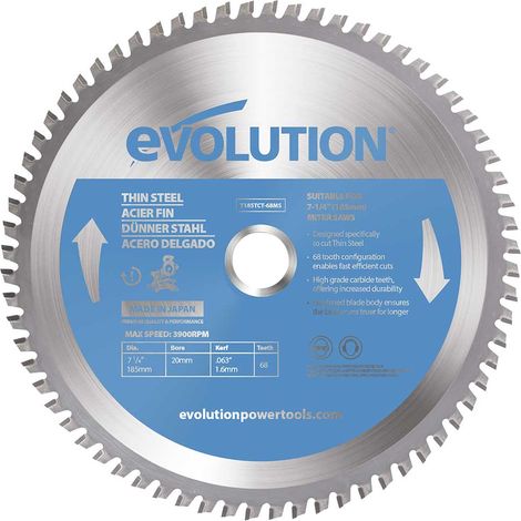 Lame de précision pour acier TCT 185mm 68 dents alésage 20mm Evolution pour scie à onglet (1/2)
