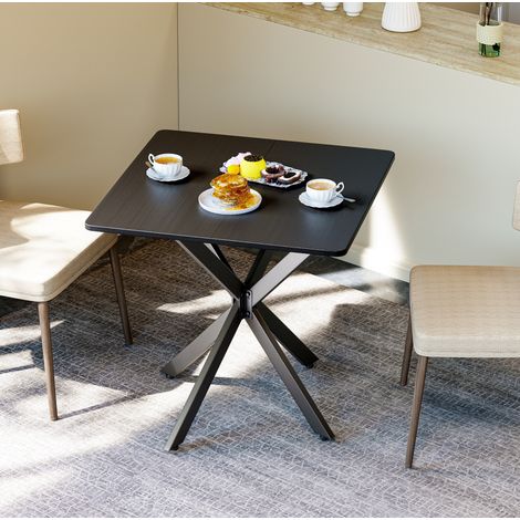 Tavolino quadrato 80 x 80 x 75 cm nero con struttura a X, piedini regolabili HAVRYA (1/5)
