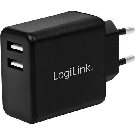 Adaptador de viaje USB LogiLink 2x 2.4A de carga rápida, cargador USB de 12W (1/3)