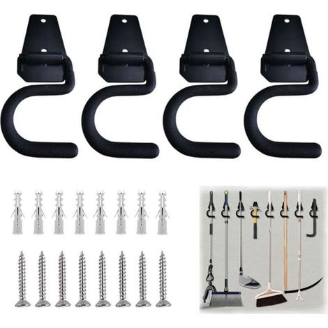 Organiseur mural garage et jardin réglable - Porte-outils métal antirouille avec 4 crochets et 6 vis (1/4)
