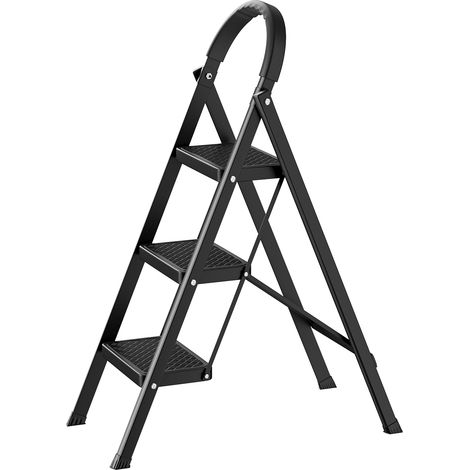 Wilitto - Échelle, échelle à chevrons pliable à 3 marches, capacité de charge 150 kg, marches antidérapantes, corps en tube épaissi, 55×37×95 cm, noir. (1/5)