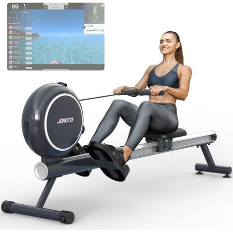 JOROTO JR40B Heimtrainer Rudergerät 8-stufige magnetische Widerstand, ausziehbare Aluminium-Schiene mit Bluetooth-Funktion und LCD-Display