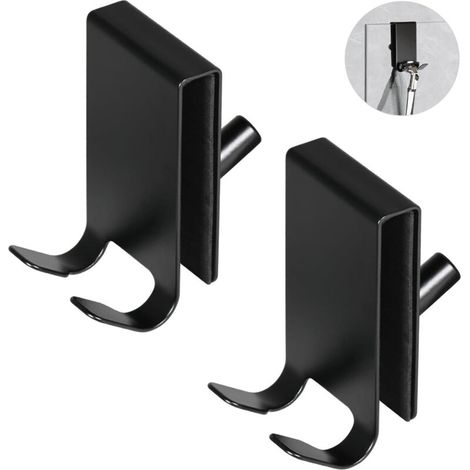 Lntyq 2 Pièces Crochet Douche, Porte Serviette Paroi de Douche Verre, Double Face avec Coussinet EVA, Crochet Paroi Douche en Inox pour Porte en Verre de Salle de Bain 5-10 mm (Noir)