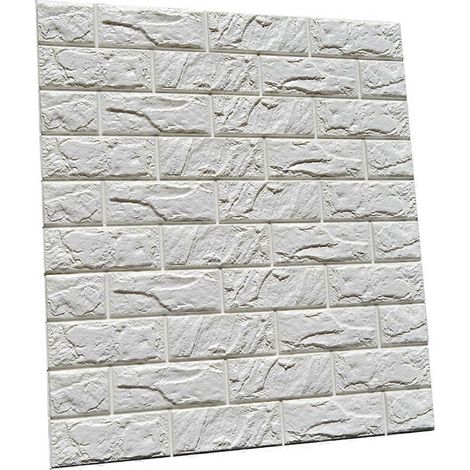 Panneaux muraux 3D imitation brique blanche 76 x 69 cm, papier peint autocollant, mousse PE imperméable et auto-adhésive. (1/5)
