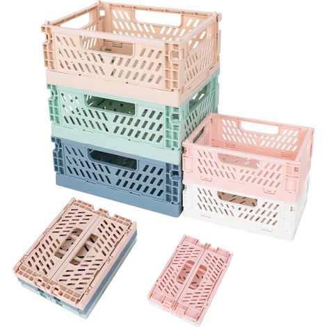 Lot de 5 paniers pliants en plastique (20,5 x 15 x 9 cm) - Mini boîte pliante (15,5 x 10 x 6 cm) - Boîte de rangement portable multicolore - Cuisine, salle de bains (1/5)