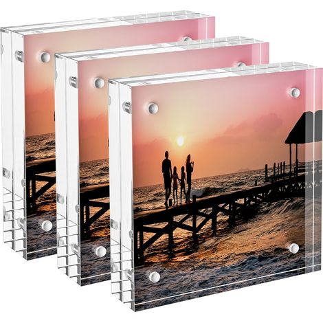 Cadres photo acryliques 7,5x7,5 cm Pack de 3 pour photos 7,5x7,5 cm ou 5x5 cm, cadres photo doubles épais pour affichage de bureau, petits supports pour astuces