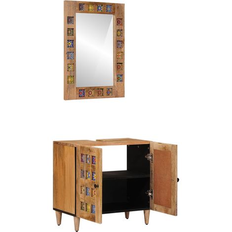 vidaXL  Bathroom Furniture Set  with Door 2 pcs Natural Solid Mango Wood