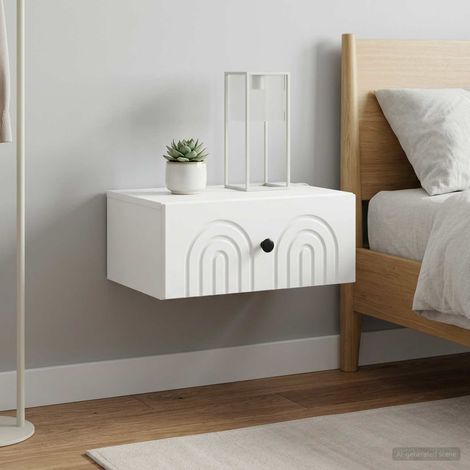 Lot de 2 chevets muraux avec tiroirs en bois d’ingénierie blanc 49 x 34,5 x 20 cm - PANGIVO (1/5)