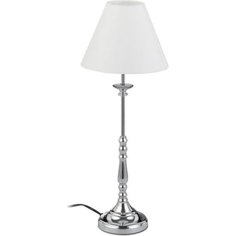 Lampe De Table - E14 - Hauteur 55 Cm - Diamètre 21 Cm - Abat-jour En Tissu - Support En Fer Chromé - Pour Chambre Salon Couloir - 1 Pièce (1/5)