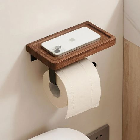 (G) Ensemble d'étagères de salle de bain en bois, étagère de douche, étagère murale de salle de bain en bois, support pour sèche-cheveux, étagère d'angle pour salle de bain (1/5)
