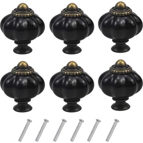 BEBUSINGOTO (Schwarz) 6 Stück Vintage-Kürbisknöpfe, antiker Schrankgriff, Schubladentürknöpfe, Acryl-Zuggriff mit Schrauben für die Küche