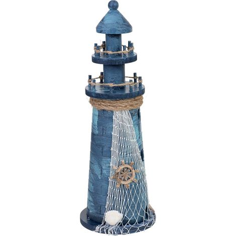 Figura de decoración faro de madera azul 11x11x31h cm