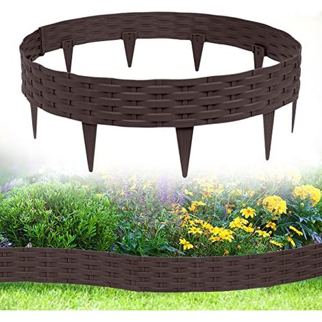 Beeteinfassung Rattan-Optik Rasenkante 51m Biegbarer Kunststoff Mähkante Beetumrandung Rattan Design Gartenpalisade Braun (5 Stück/5m) NAIZY (1/5)