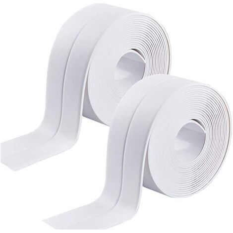 Sollbry Joint Silicone Blanc Salle de Bain,2 PCS Bande Etancheite Autocollante Scellant Etanche à la Moisissure Ruban d'étanchéité de Bain pour Cuisine Toilette mur Coin Baignoire Blanc