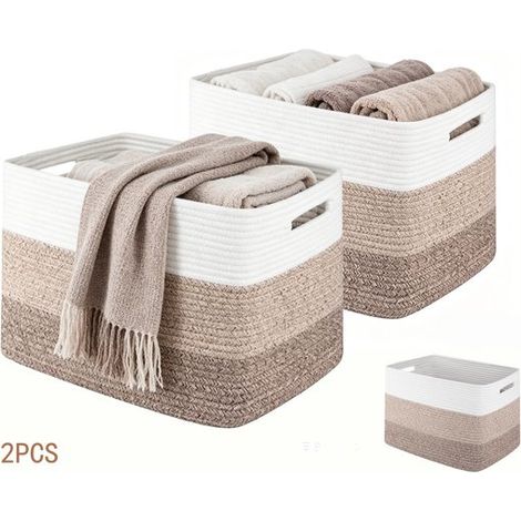 Paniers de rangement tressés – Lot de 2 – 37 x 25 x 22 cm – Boîtes rectangulaires pour placard et étagère – Pour jouets, salle de bain et chambre – Marron (1/5)