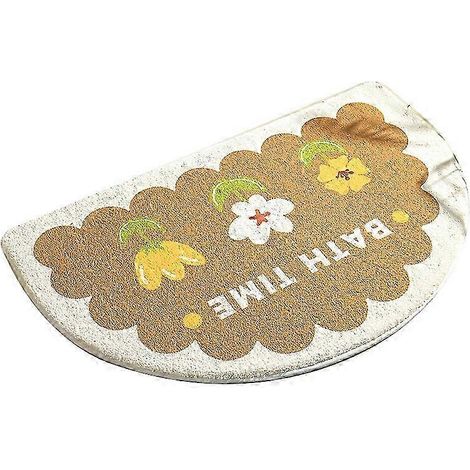 Tapis de bain demi-cercle 40 x 60 cm, en fausse fourrure absorbant l'eau - Motif floral marron (1/4)
