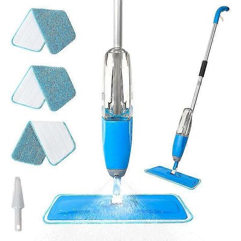 Balai à franges avec pulvérisateur et 4 lingettes en microfibre pour le nettoyage des sols. (1/2)