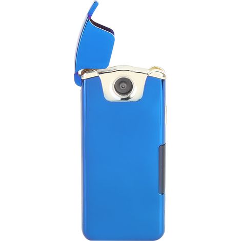 Briquet électrique USB à double arc rechargeable coupe-vent avec affichage LED bleu (1/5)