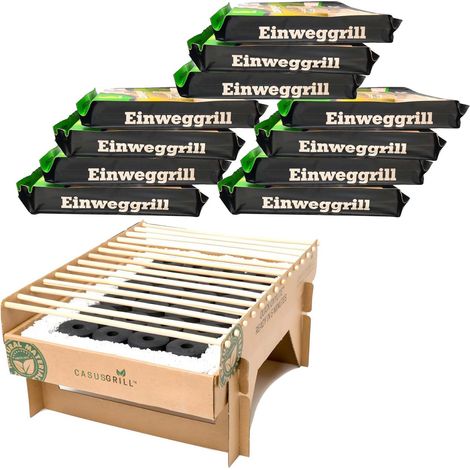 12x CasusGrill Öko Einweggrill Einmalgrill 100% Nachhaltig - Bio Grill rauchfrei 31x24 cm Bambus Kohle und Grillrost, natürlichen Materialien, weniger CO2 Emission, 5 min startklar über 1h Brenndauer (1/5)