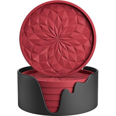 Dessous de verre en silicone rouge, dimensions 10100,65 cm, lot de 6 avec base pour verres à boissons et à vin. (1/5)