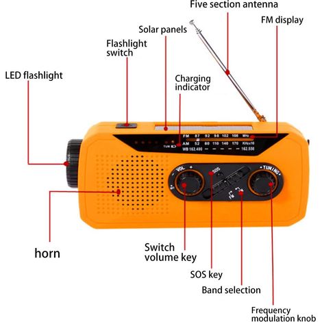 Radio météo d'urgence avec lampe torche, orange (1/4)