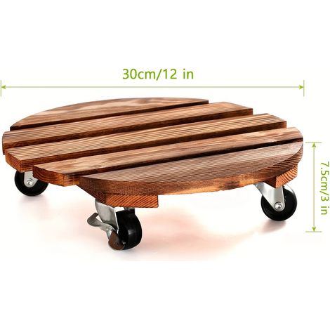 Chariot à plantes à roulettes (30 cm), robuste, rond, avec roulettes métalliques verrouillables, convient à une utilisation intérieure et extérieure. (1/4)