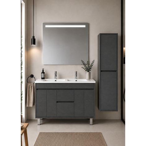 Meuble de salle de bain avec vasque ORIGENBATH ISQUIA sans miroir 120x45 cm double vasque graphite avec colonne (1/5)