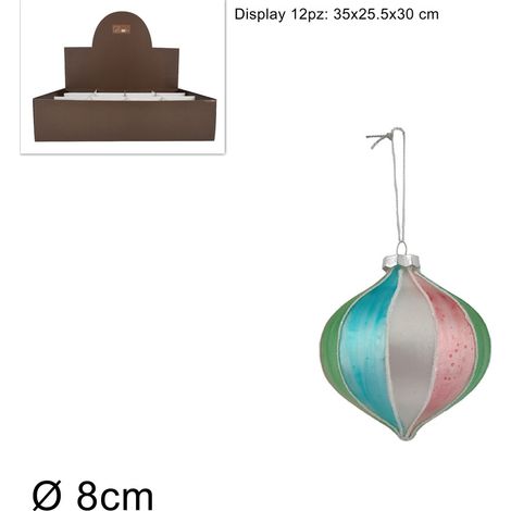 PALLA GOCCIA VETRO DIAMETRO 8 CM FASCE MULTICOLOR