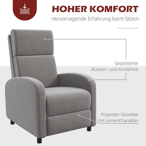 Fauteuil relax TV inclinable 160°, repose-jambes escamotable, dimensions 64x86x102 cm, gris (1/4)