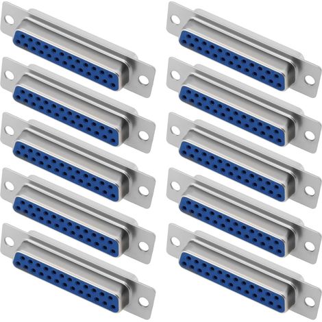 10 D-sub 25-Pin Female DB25 Double Row Solder Wire Connectors Type D for PCB Mounting, Mechanical Equipment, CNC Computers (1/5)