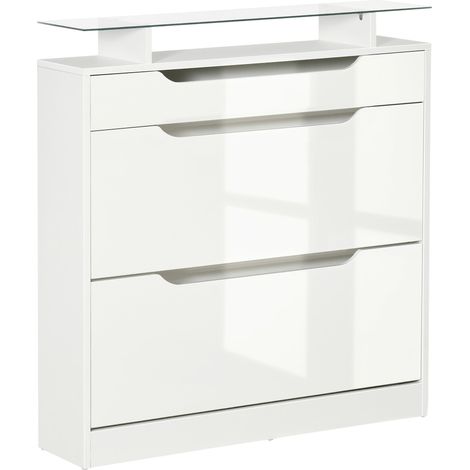 Armario zapatero de entrada compacto 89 x 23 x 96 cm almacenamiento modular antivuelco contemporáneo y elegante en MDF blanco 210002628 (1/4)