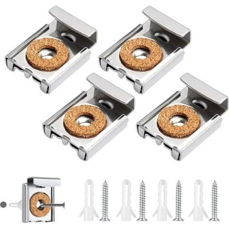 Lot de 4 Fixations pour Miroir Sans Cadre, Inox avec Vis et Chevilles, Charge Max 12kg (1/5)