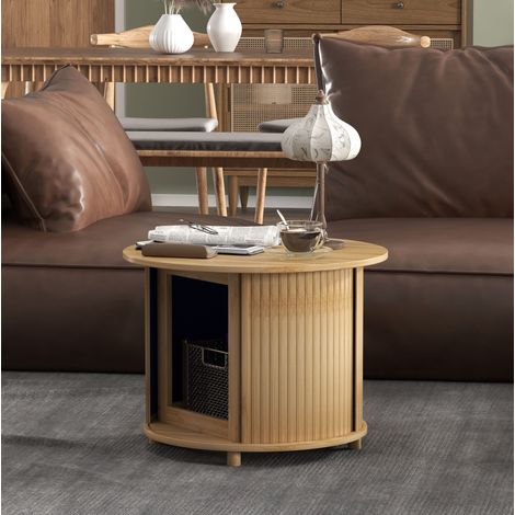 MEUBLIV Table basse ronde 60 cm naturel – rangement caché, sans matelas (1/5)