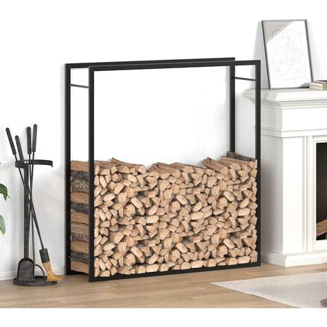 Porte-bûches en acier noir mat 110x28x116 cm – Support de rangement pour bois de chauffage cheminée intérieur extérieur (1/5)